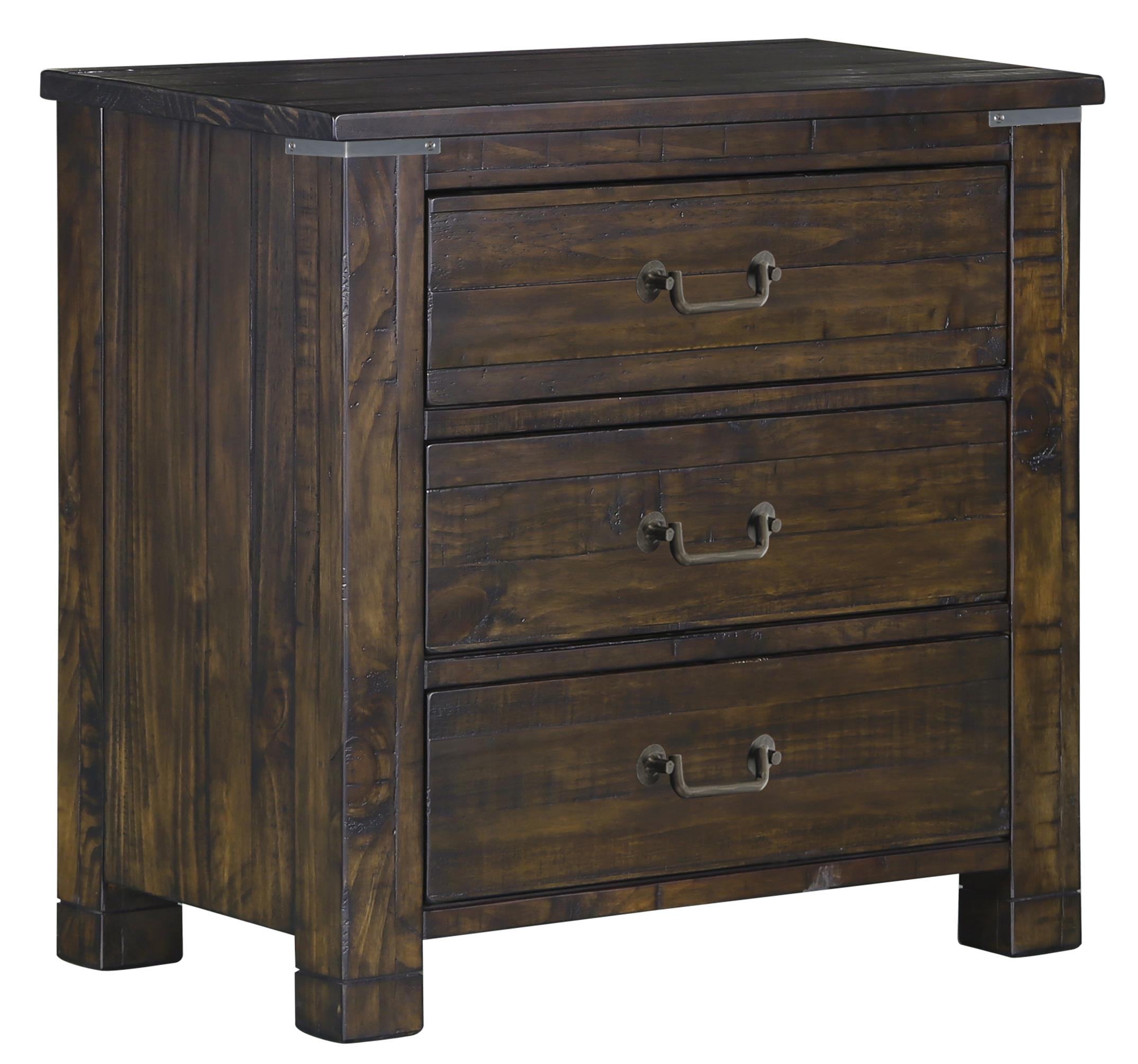 Belfort Select Pine Hill Bedroom 793390026 Transitional Rustic 3-Drawer  Nightstand with Touch Lighting | Belfort Furniture | Nightstands